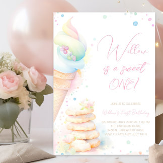 Girl Watercolor Süßigkeiten Sweet One Einladung