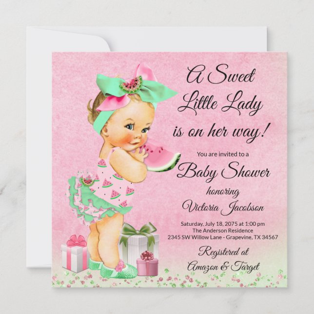 Girl Watermelon Baby Shower Einladung (Vorderseite)
