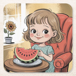 Girl Watermelon Square Untersetzer Set