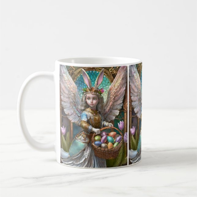 Girl Wear Osterbunny Angel Costume Kaffeetasse (Links)