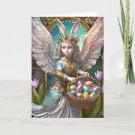 Girl Wear Osterbunny Angel Costume Karte