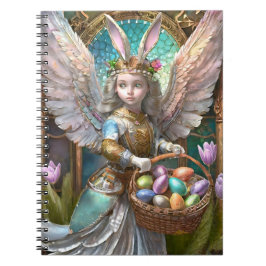Girl Wear Osterbunny Angel Costume Notizblock