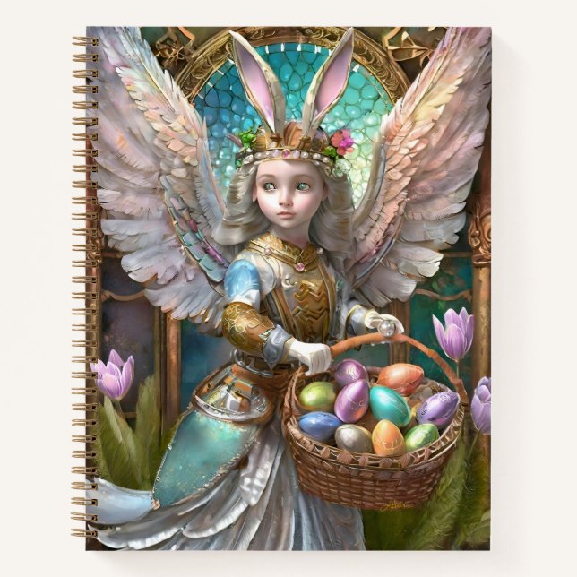 Girl Wear Osterbunny Angel Costume Notizbuch (Vorderseite)