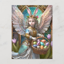 Girl Wear Osterbunny Angel Costume Postkarte