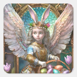 Girl Wear Osterbunny Angel Costume Quadratischer Aufkleber
