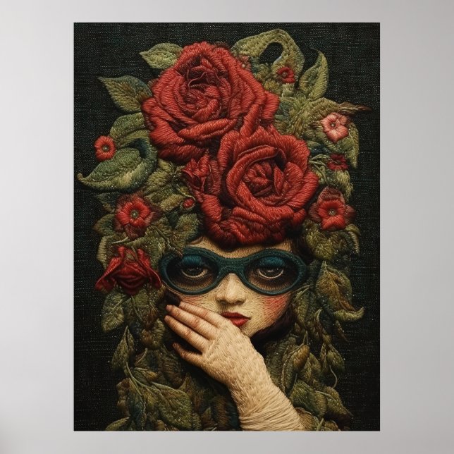Girl Wearing Glöckchen und Rose Stickereien Poster (Vorne)
