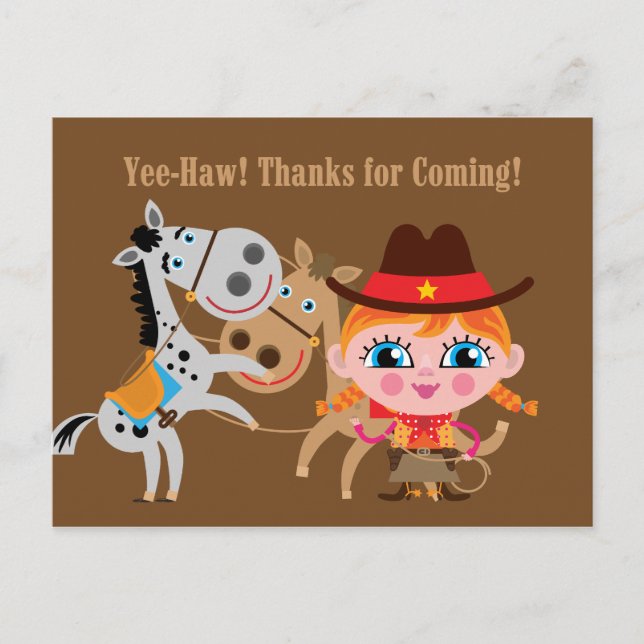 Girl Western Wild West Geburtstag Danke, Postcard Postkarte (Vorderseite)