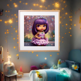 Girl whimsisiess niedlich Prinzessin pink Tiara et Poster