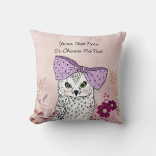 Girl White Owl Pink Gold Burgundy Blume Kissen