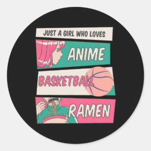 Girl Who Lieben Anime Basketball und Ramen Kawaii Runder Aufkleber