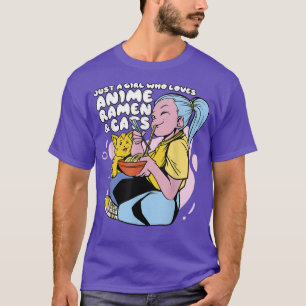 Girl Who Lieben Anime Ramen & Cats - Niedlich Kawa T-Shirt
