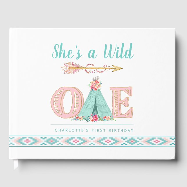 Girl Wild One First Birthday Party Livre d'invités (Recto)