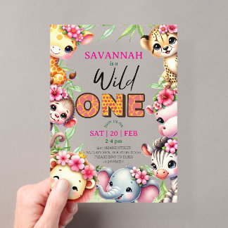 Girl Wild One Jungle Safari Birthday Invitation Acryleinladungen