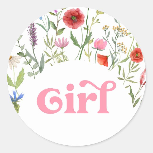 Girl Wildblume Baby Shower Game Runder Aufkleber (Vorderseite)