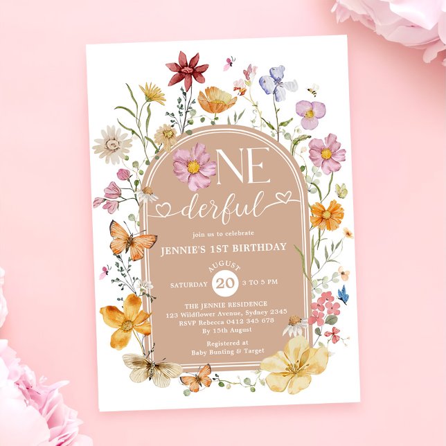 Girl-Wildblume Onederful 1. Geburtstag Party Einladung (Von Creator hochgeladen)