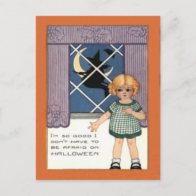 Girl Window Hexe Crescent Moon Bat Postkarte (Vorderseite)