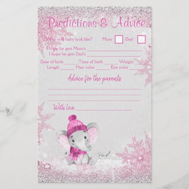 Girl Winter Elephant Baby Dusche Double Game Flyer (Vorne)