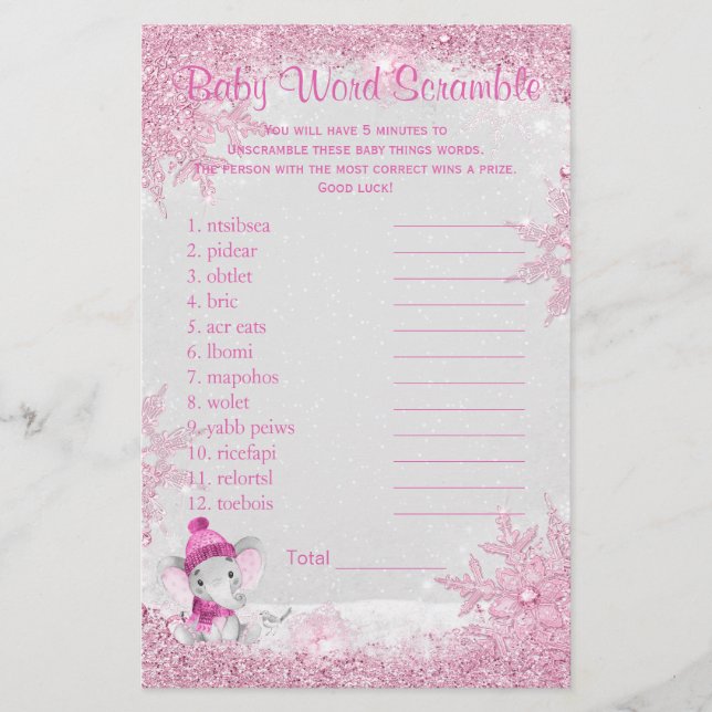 Girl Winter Elephant Baby Shower Games Flyer (Vorne)