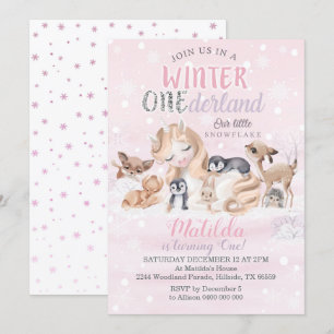 Girl Winter Onederland Einladung Snowflakes
