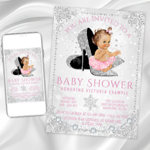 Girl Winter Wonderland Pink Snowflake Babydusche Einladung