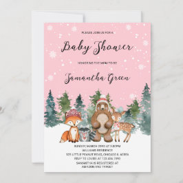 Girl Winter Woodland Babydusche Einladung
