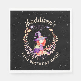 Girl Witch Birthday Watercolor Serviette