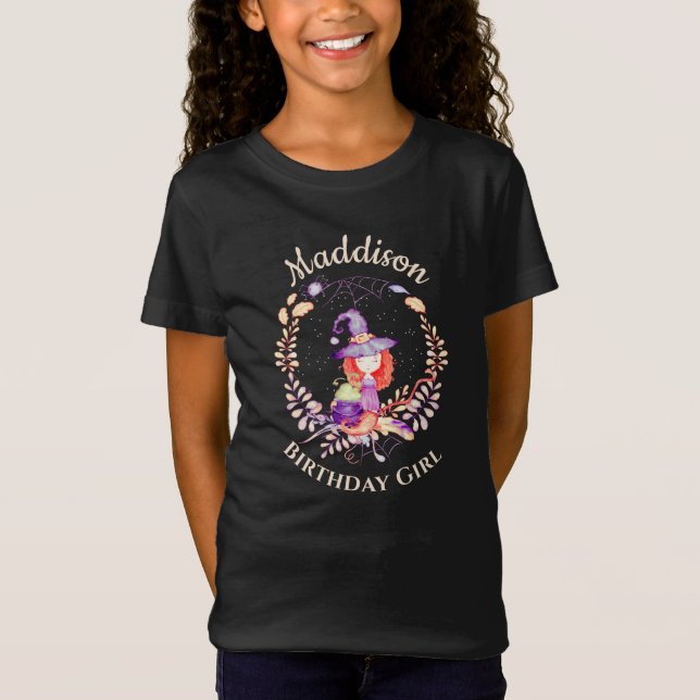 Girl Witch Birthday Watercolor T-Shirt (Vorderseite)