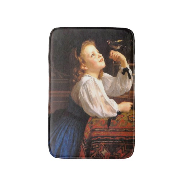 Girl with a Bird (von William-Adolphe Bouguereau) Badematte (Vorderseite Vertikal)