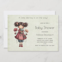 Girl with A Frog Doll Cute Whimsical Baby Shower