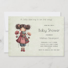 Girl with A Frog Doll Cute Whimsical Baby Shower Einladung