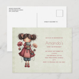 Girl with A Frog Doll Cute Whimsical Birthday Einladungspostkarte