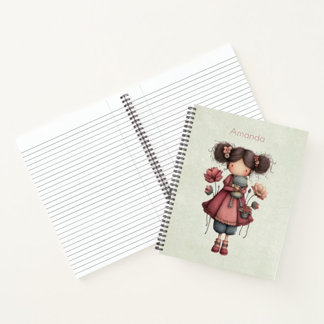 Girl with A Frog Doll Cute Whimsical Notizbuch (Innenseite)