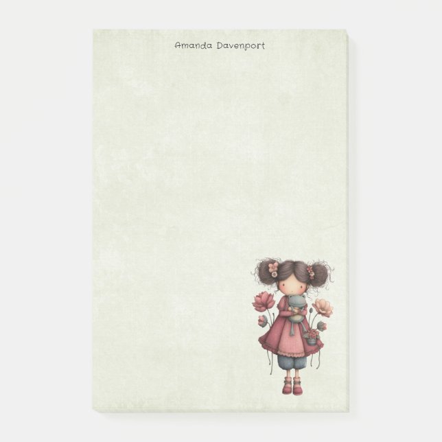 Girl with A Frog Doll Cute Whimsical Post-it Klebezettel (Vorderseite)