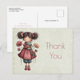 Girl with A Frog Doll Cute Whimsical Thank You Postkarte