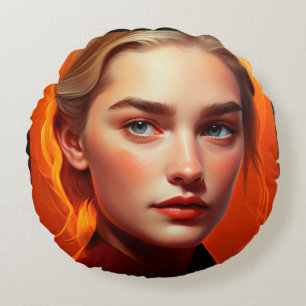Girl with blue eyes rundes kissen