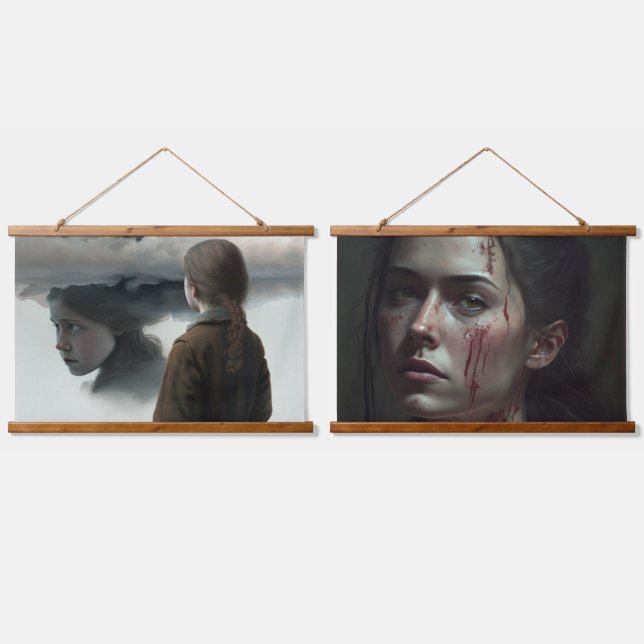 Girl with clouds wandteppich mit holzrahmen (Doppelt)