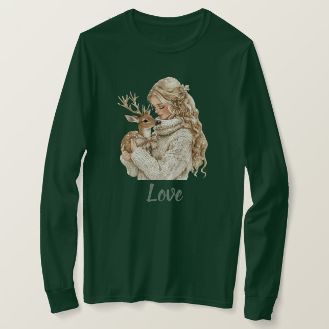 Girl with Deer Christmas T-Shirt (Design vorne)