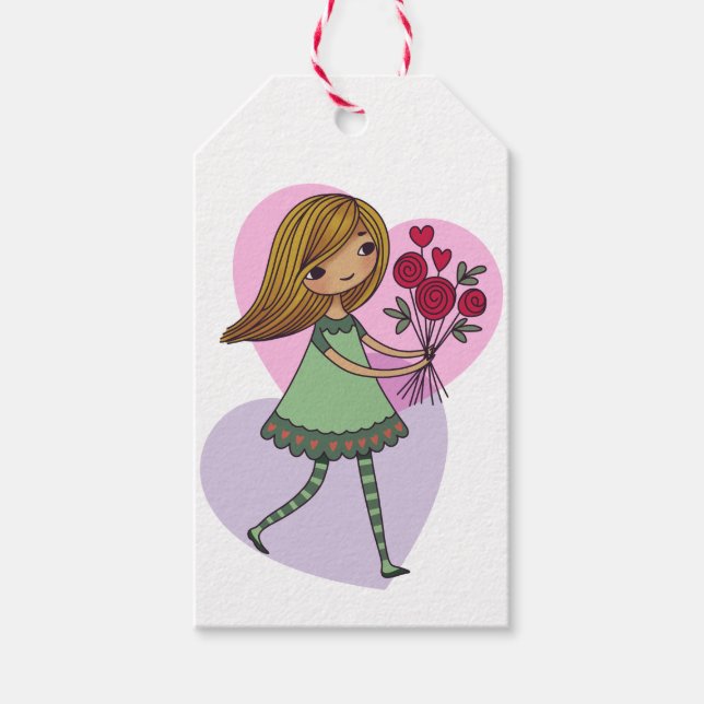 Girl With Flowers Geschenkanhänger (Vorderseite)