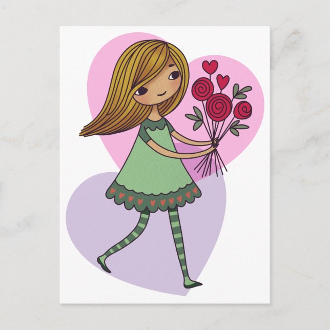 Girl With Flowers Postkarte (Vorderseite)