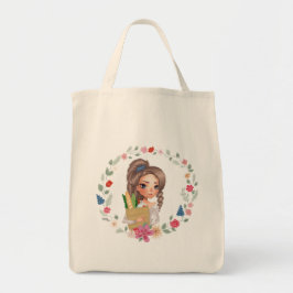 Girl with Groceries Grocery Bag Tragetasche