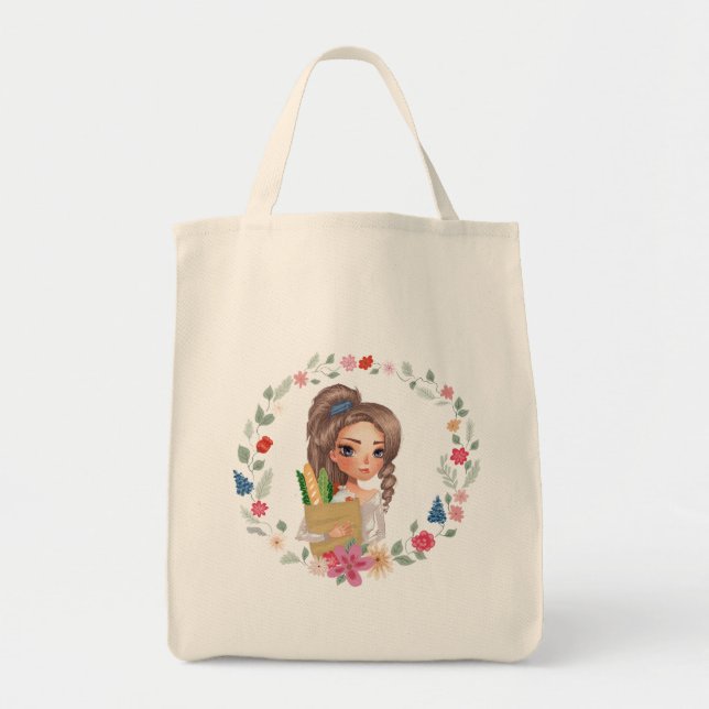 Girl with Groceries Grocery Bag Tragetasche (Vorne)
