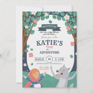 Girl with the Wolf Birthday Invitation Einladung