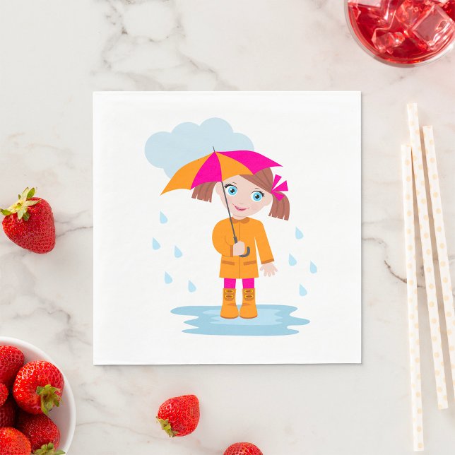 Girl with Umbrella in Rain Kids Rainy Day Serviette (Von Creator hochgeladen)