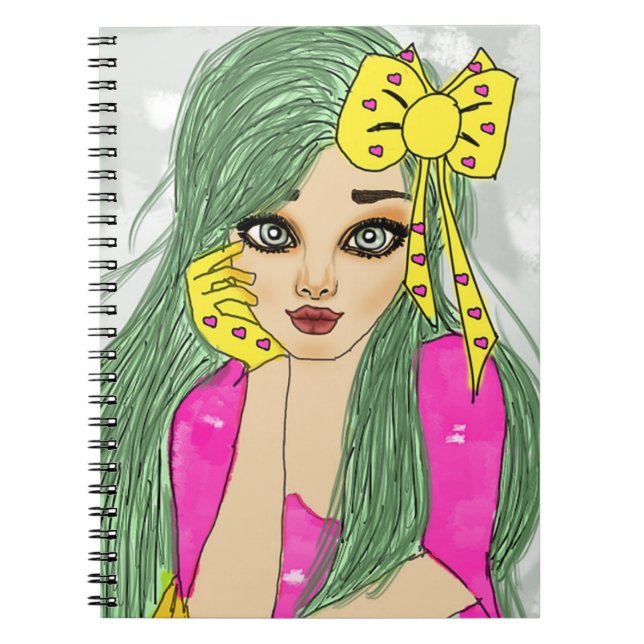 Girl with Yellow Ribbon Notebook (80 Seiten B&W) Notizblock (Vorderseite)