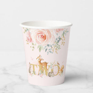 Girl Woodland 2. Geburtstag Pink Gold Floral Party Pappbecher