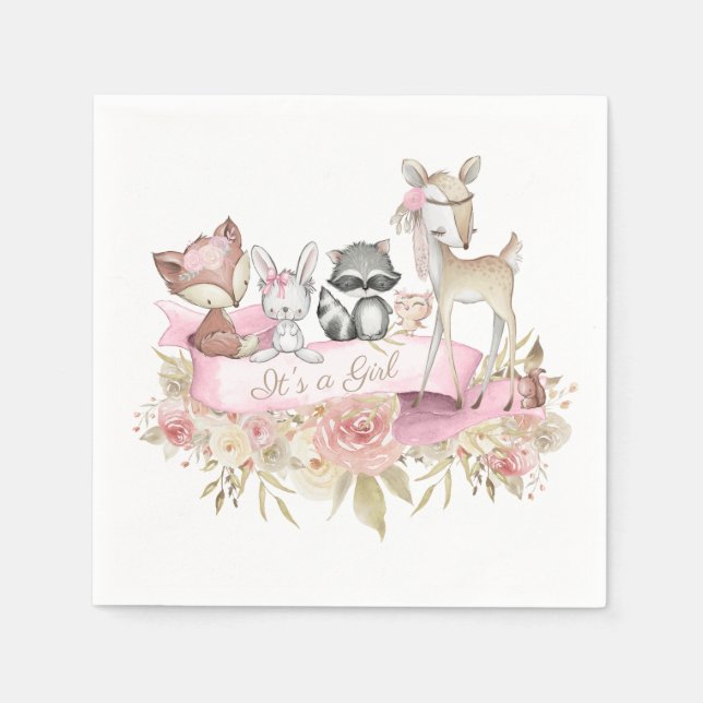 Girl Woodland Animal Baby Dusche Serviette (Vorderseite)