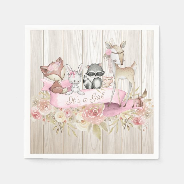 Girl Woodland Animal Baby Dusche Serviette (Vorderseite)
