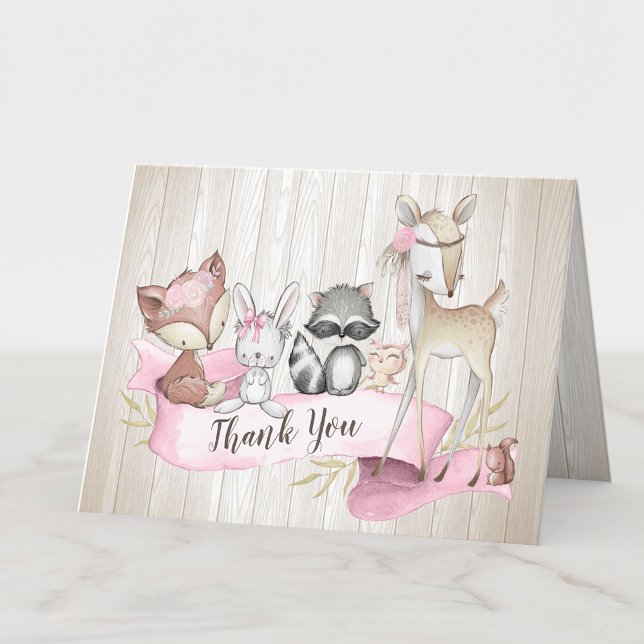 Girl Woodland Animal Friends Kinderdusche Dankeskarte (Von Creator hochgeladen)