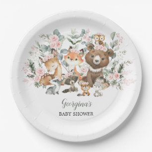 Girl Woodland Animals Eucalyptus Rose Kinderdusche Pappteller