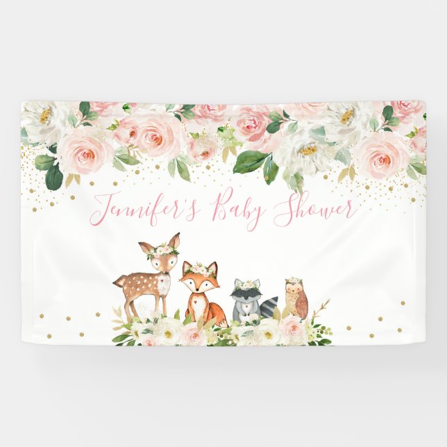 Girl Woodland Baby Dusche Blush Floral Banner (Horizontal)
